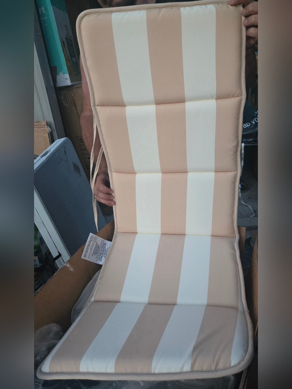 Outdoor Chair Cushion with Beige and White Stripes